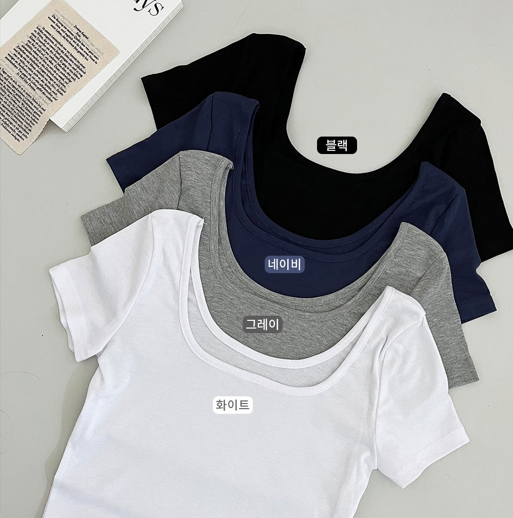 【2件起$99/件】🍰優雅方領羅紋短袖T恤