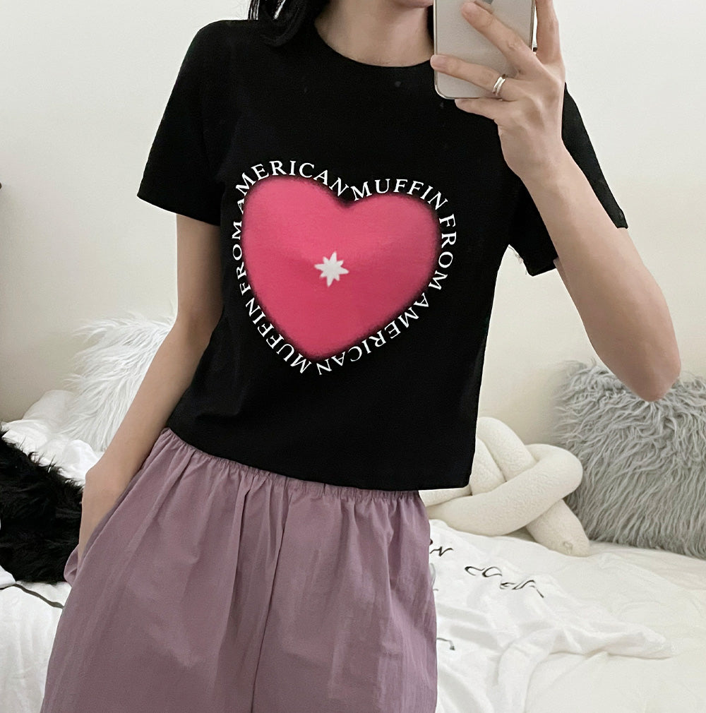 韓製心形印花短袖T恤