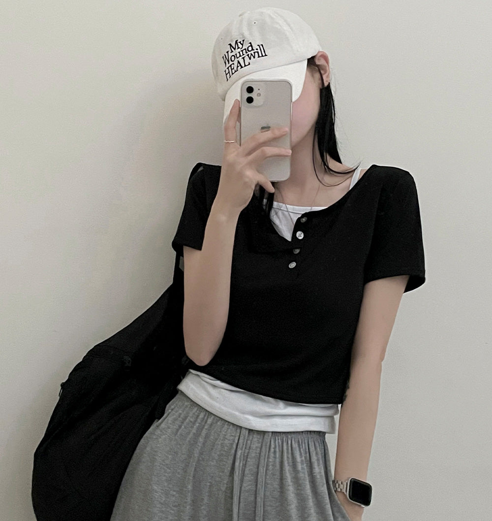 韓製🇰🇷開鈕短袖T恤+背心SET