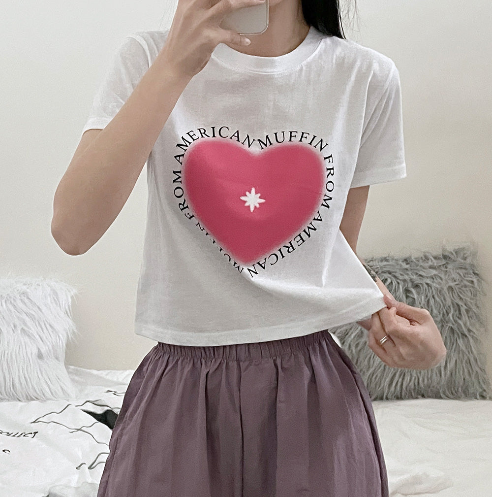 韓製心形印花短袖T恤