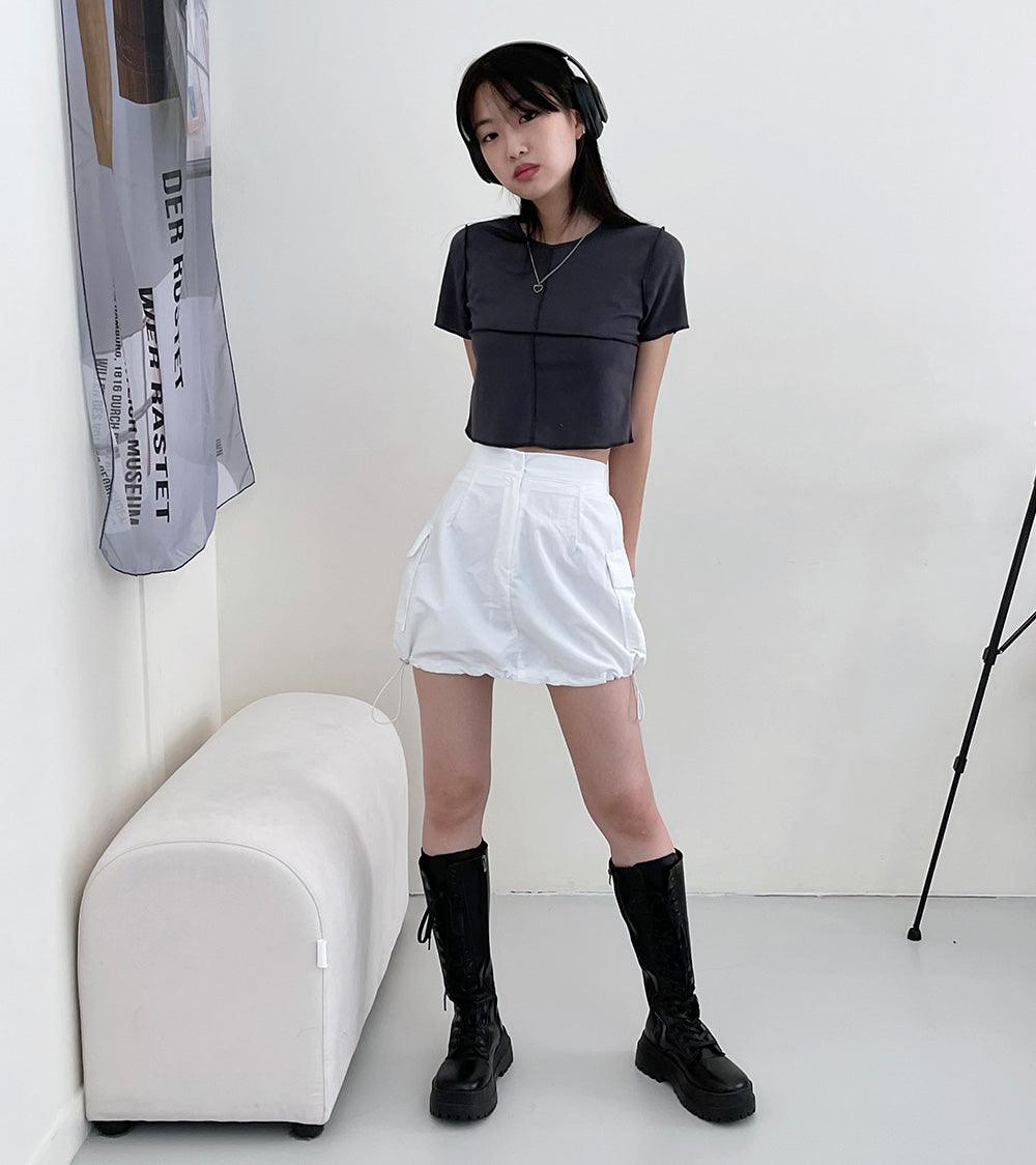 【小眾設計】索繩尼龍短裙<KR> (2color) - IKIMSTORE