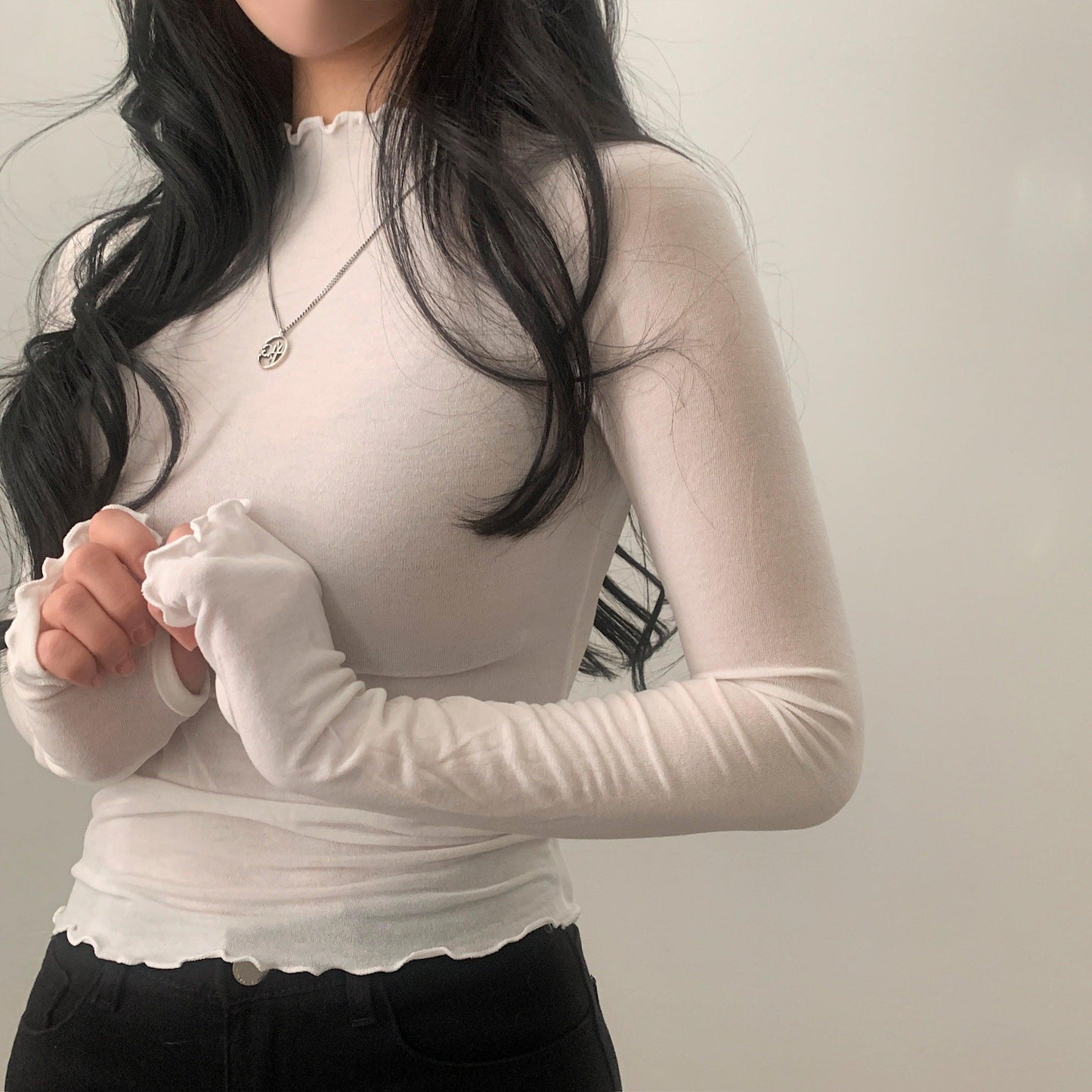 【少量現貨】韓製透膚荷葉邊半高領T恤(5color)<KR> - IKIMSTORE