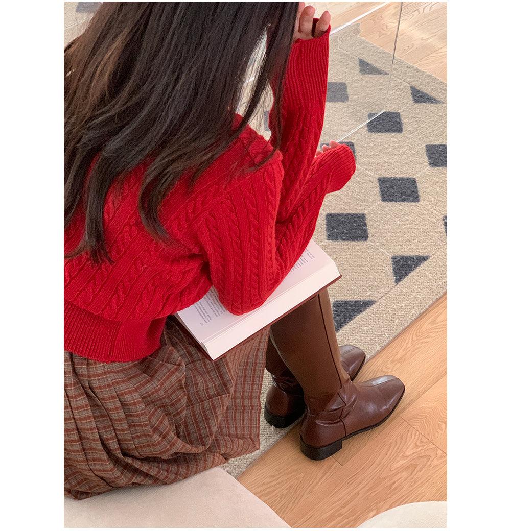 🐑Cashmere！羊絨方領麻花針織開衫<KR> - IKIMSTORE