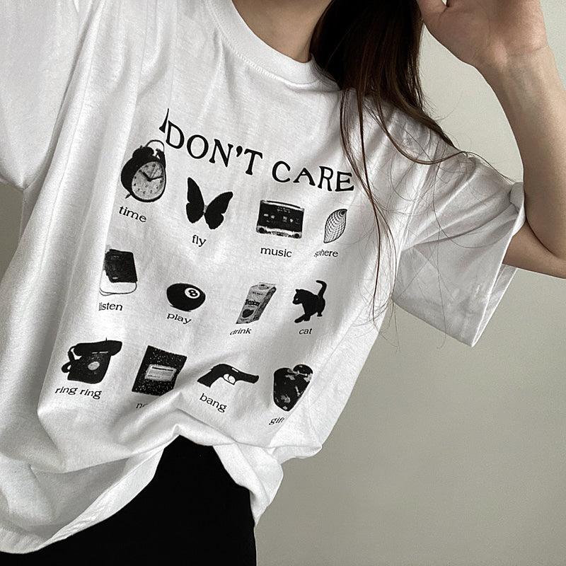 【現貨黑】韓製"I Don't Care"短袖T恤<KR> - IKIMSTORE