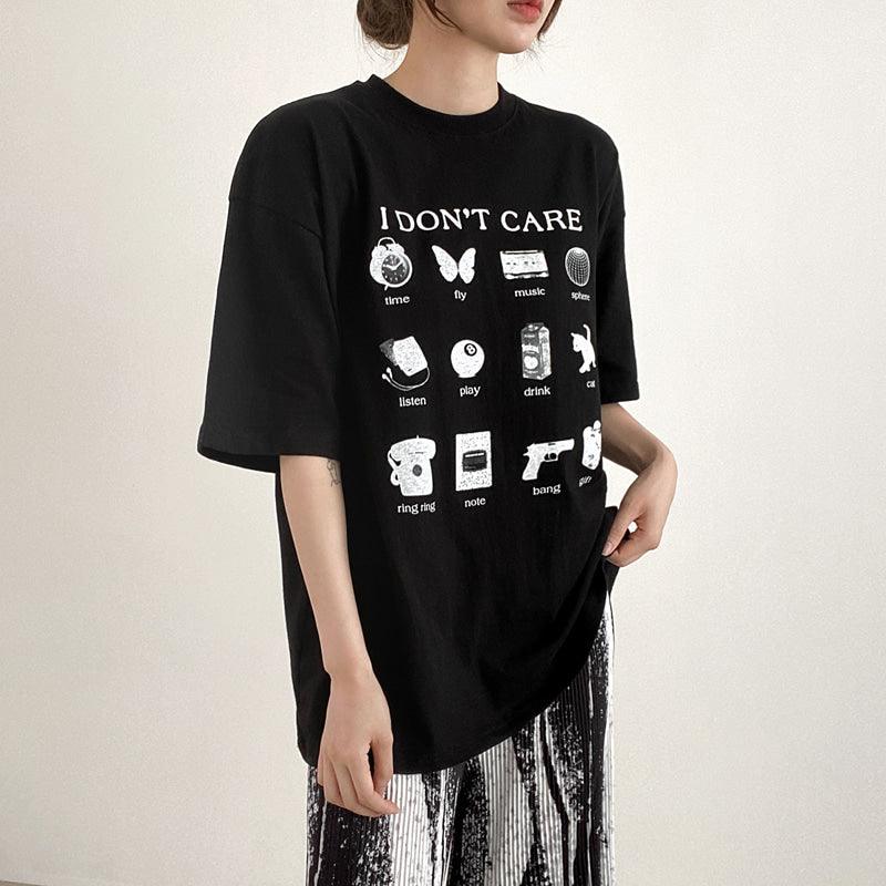 【現貨黑】韓製"I Don't Care"短袖T恤<KR> - IKIMSTORE