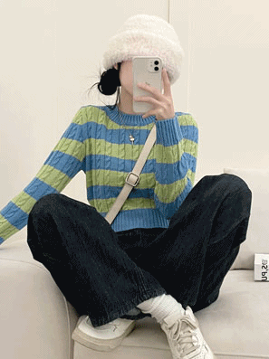 韓製撞色條紋麻花針織衫(5color)<KR> - IKIMSTORE