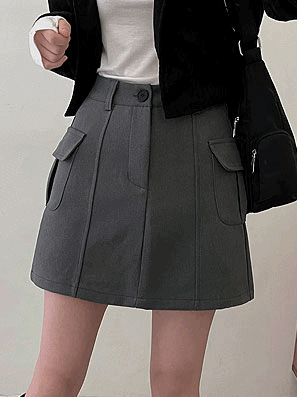 【內褲襯裡】工裝口袋迷你裙(2color) - IKIMSTORE