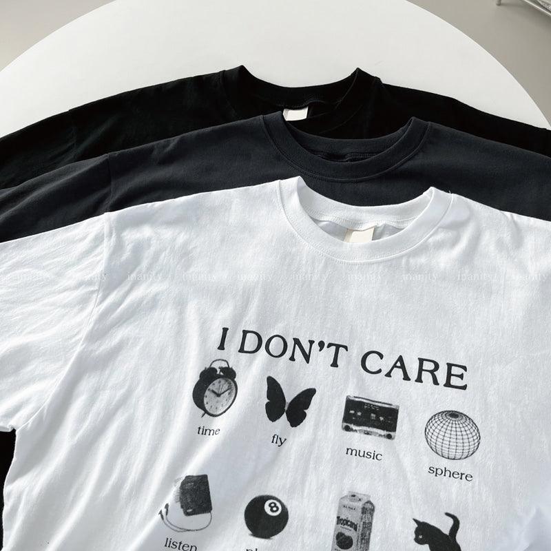 【現貨黑】韓製"I Don't Care"短袖T恤<KR> - IKIMSTORE
