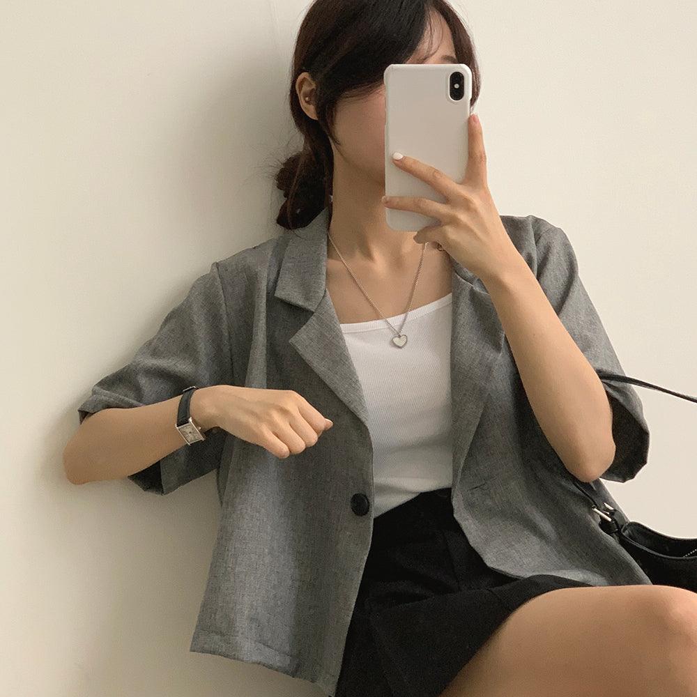 【現貨黑】韓製棉質短款西裝外套<KR> - IKIMSTORE