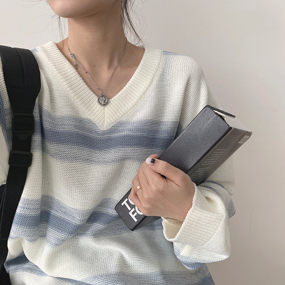 【秋款】韓製V領條紋針織衫