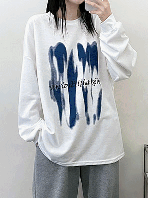 韓製藍染印花長袖T恤