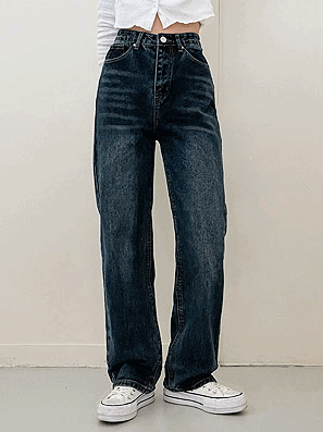 【S-2XL/顏色推薦！】復古深藍色牛仔闊腿褲 - IKIMSTORE