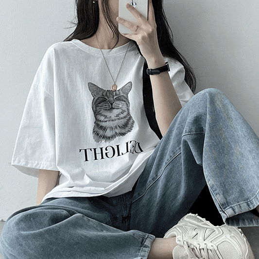 🐈Delight貓咪圖案短袖T恤<KR> - IKIMSTORE