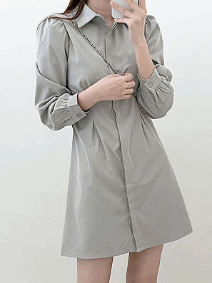 【現貨黑、白】後鬆緊褶線恤衫連衣裙(6color) - IKIMSTORE