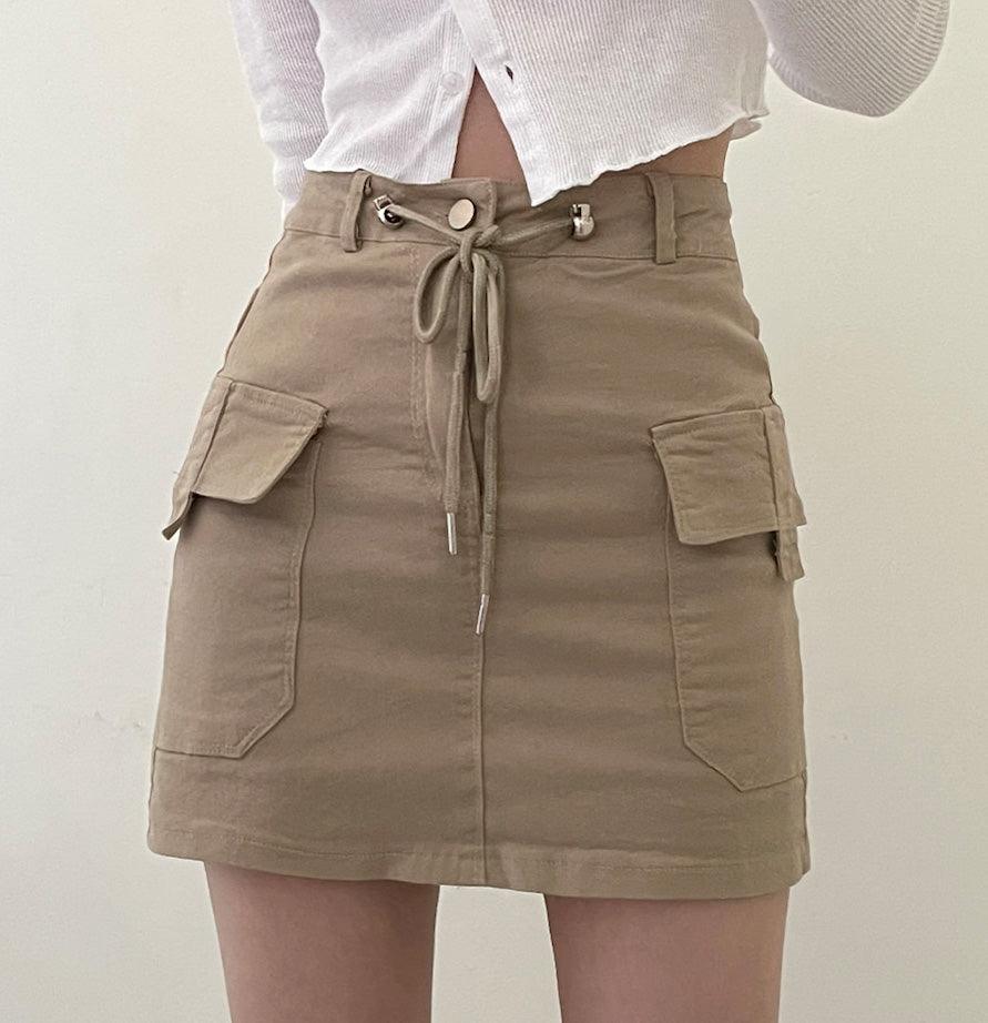 工裝口袋綁帶短裙 (3color) - IKIMSTORE