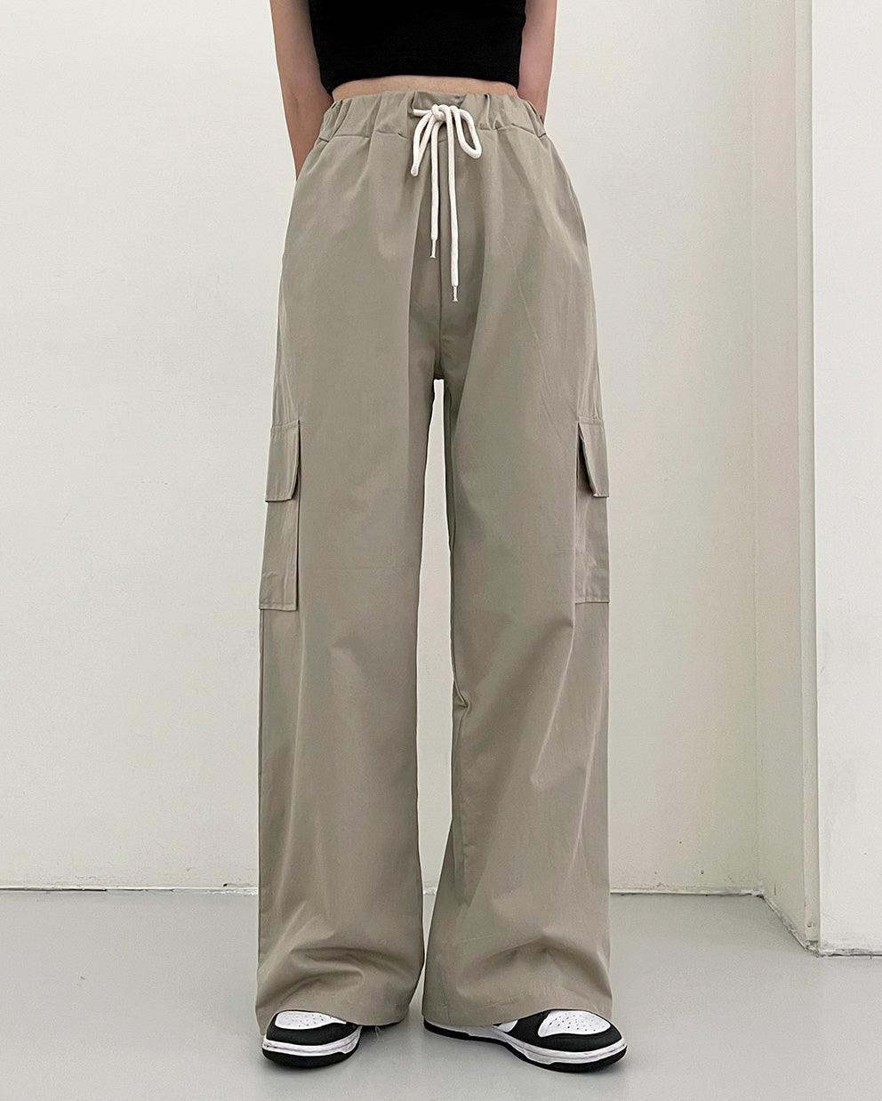 【鬆緊腰】韓製棉質工裝闊腿褲<KR> (4color) - IKIMSTORE
