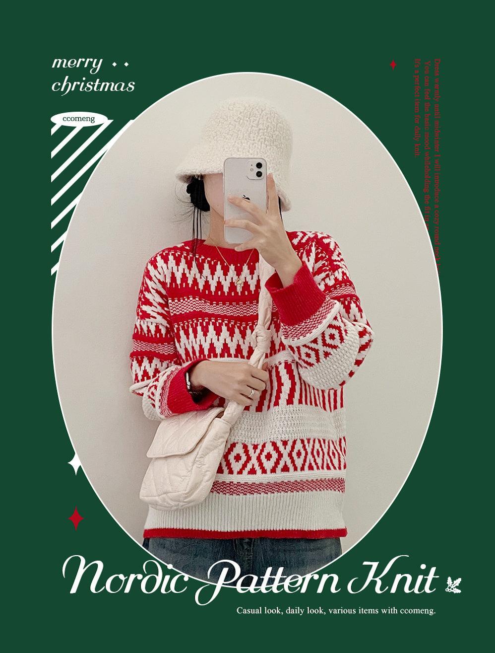 【🍷年末穿搭~】北歐花紋針織衫(2color) - IKIMSTORE