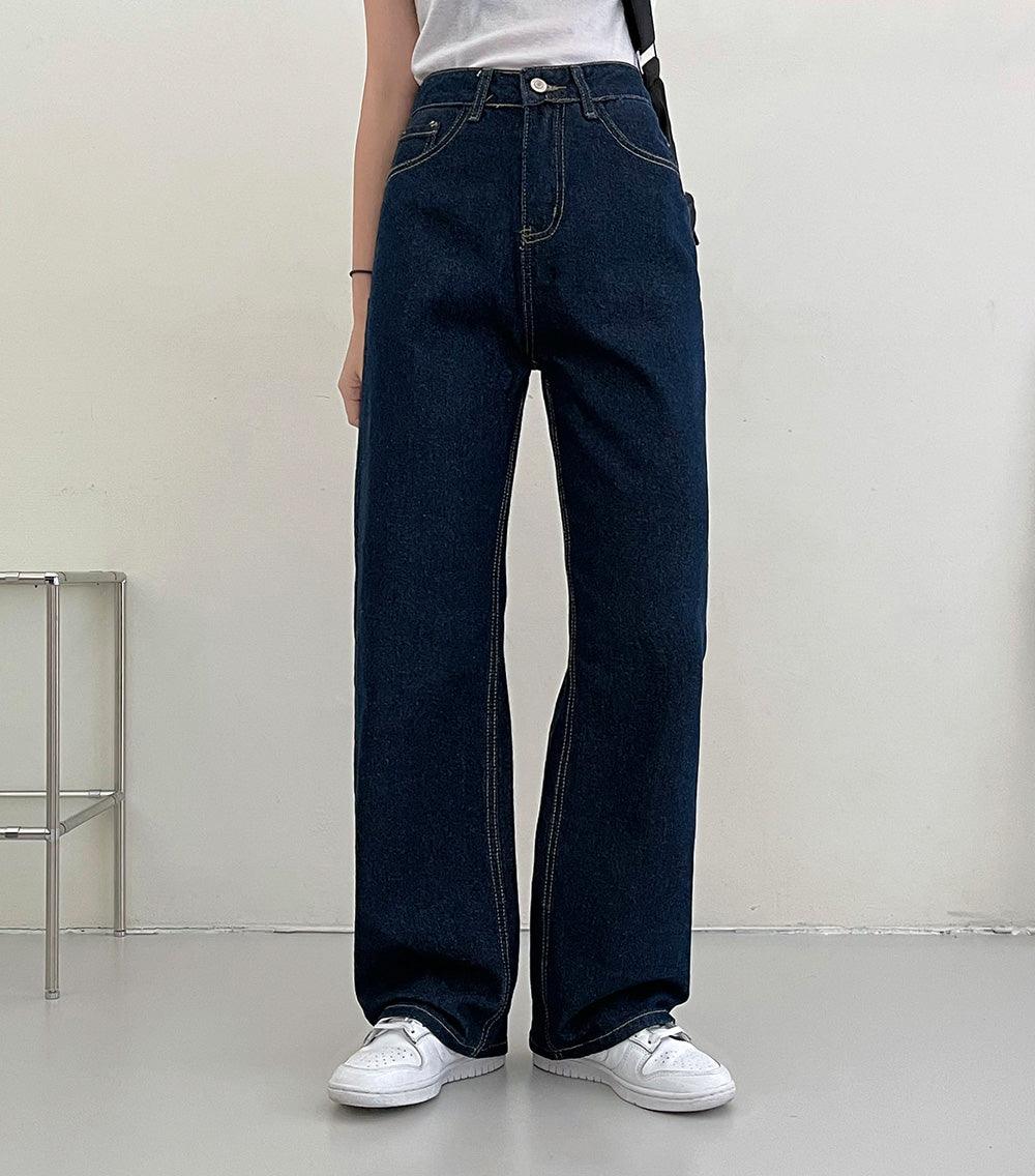 明線直筒牛仔褲(2color) - IKIMSTORE