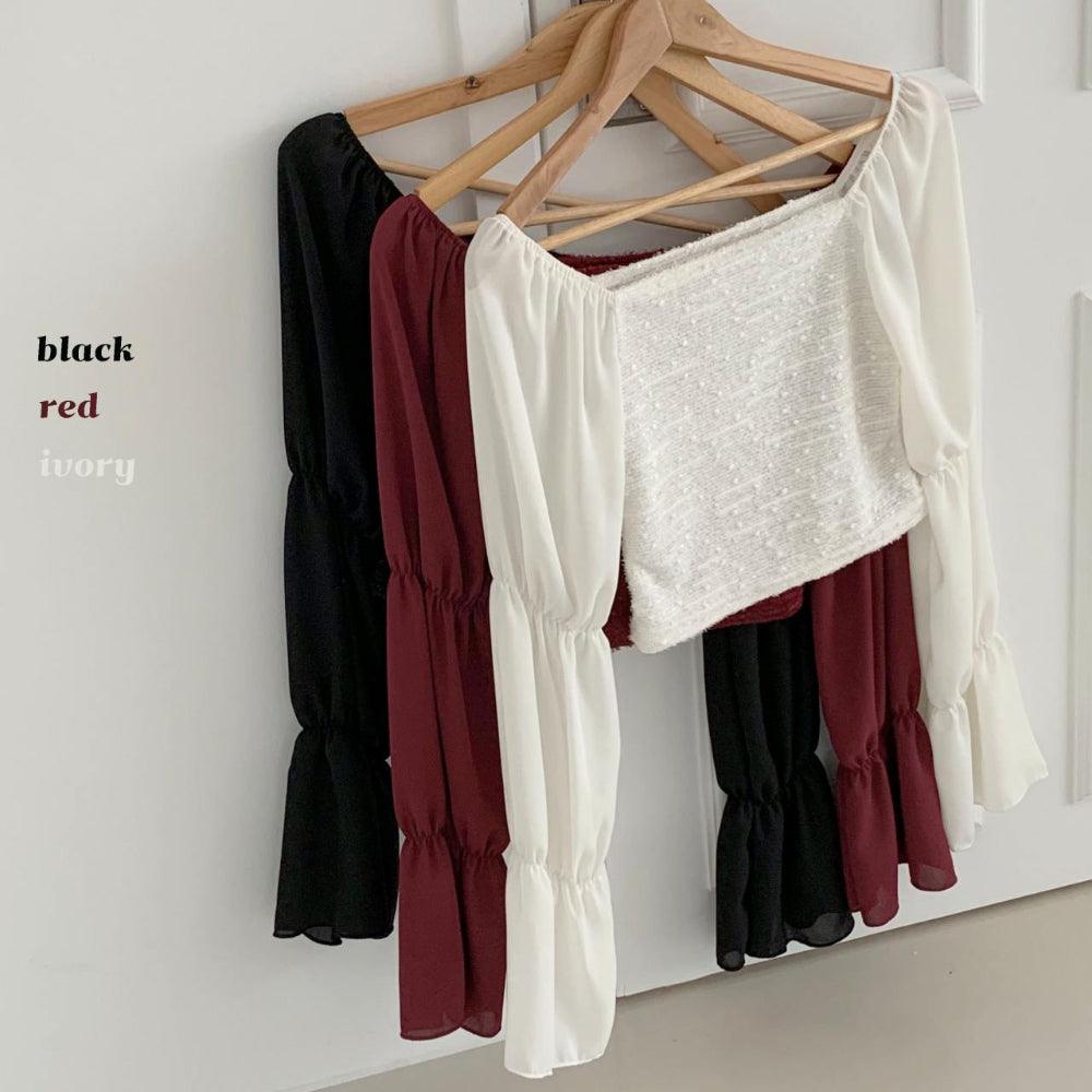 【🍷約會Look/可露肩！】Jasmine Puff Blouse<KR> - IKIMSTORE