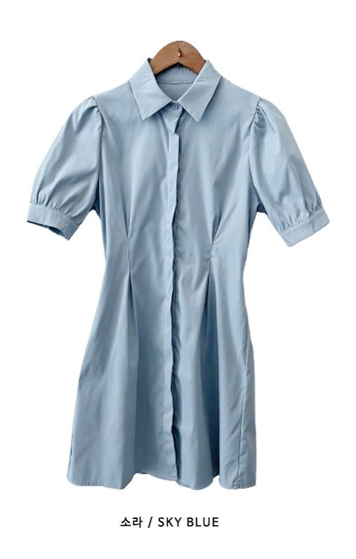 細褶短袖恤衫連衣裙(5color) - IKIMSTORE