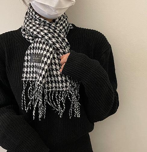 🥀【韓國製】WOOL TOUCH格紋針織流蘇頸巾(11color) - IKIMSTORE