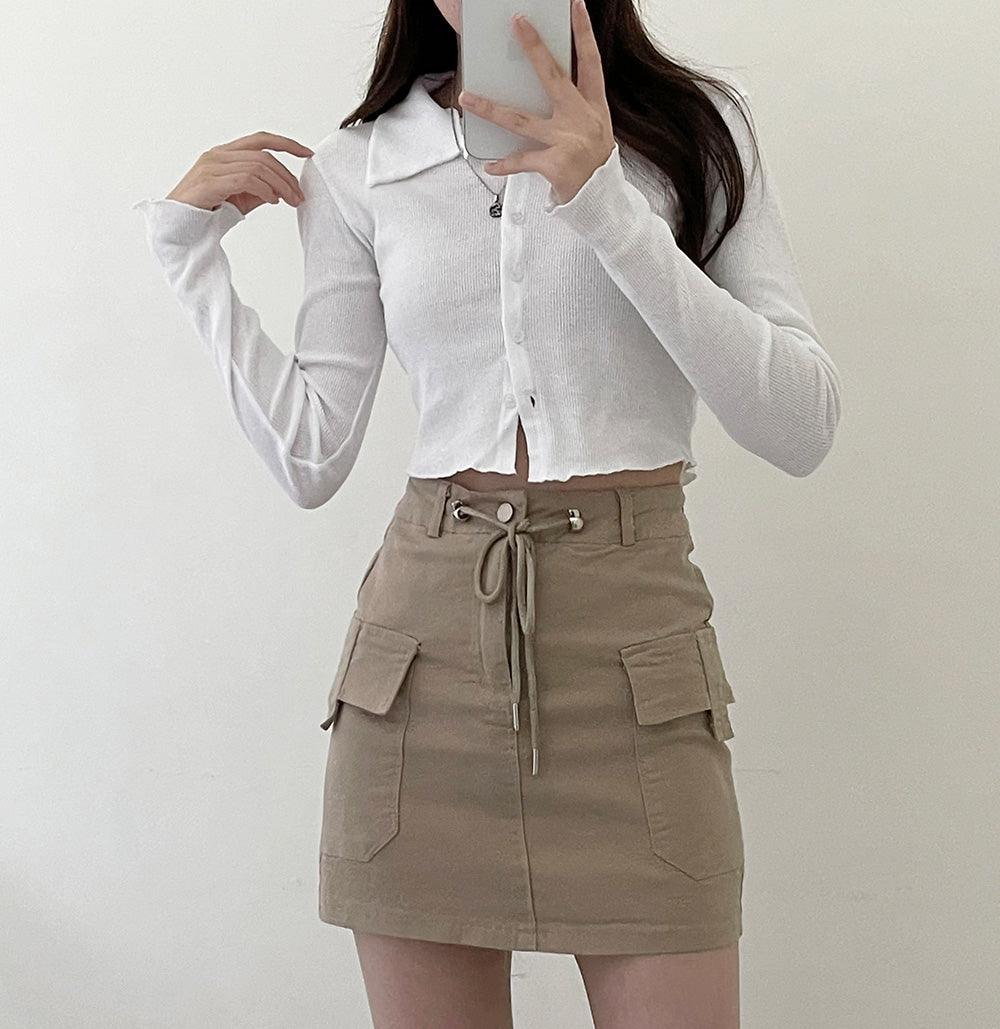 工裝口袋綁帶短裙 (3color) - IKIMSTORE