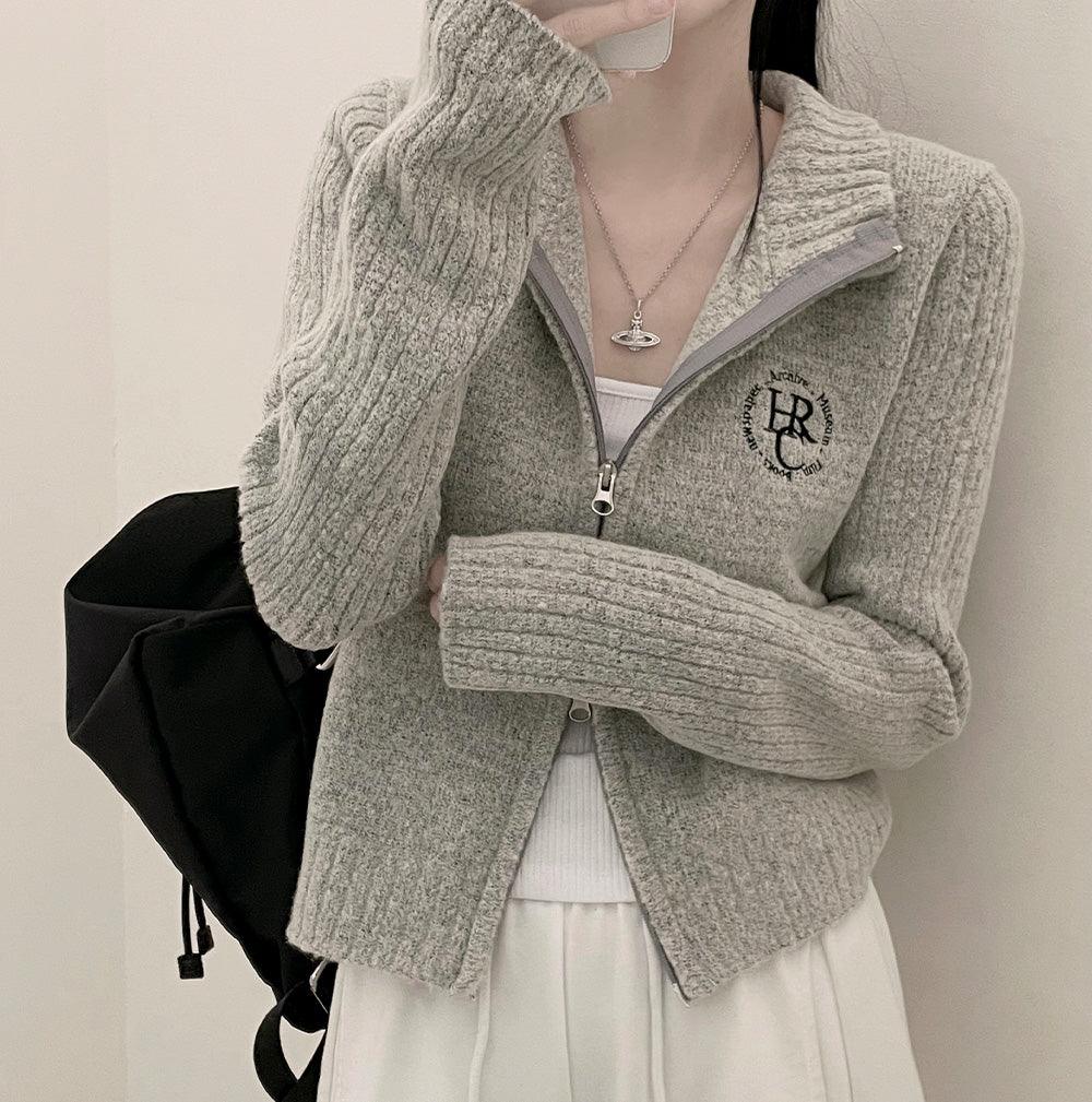 [高品質]💫韓製刺繡雙向拉鍊針織開衫(3color)<KR> - IKIMSTORE