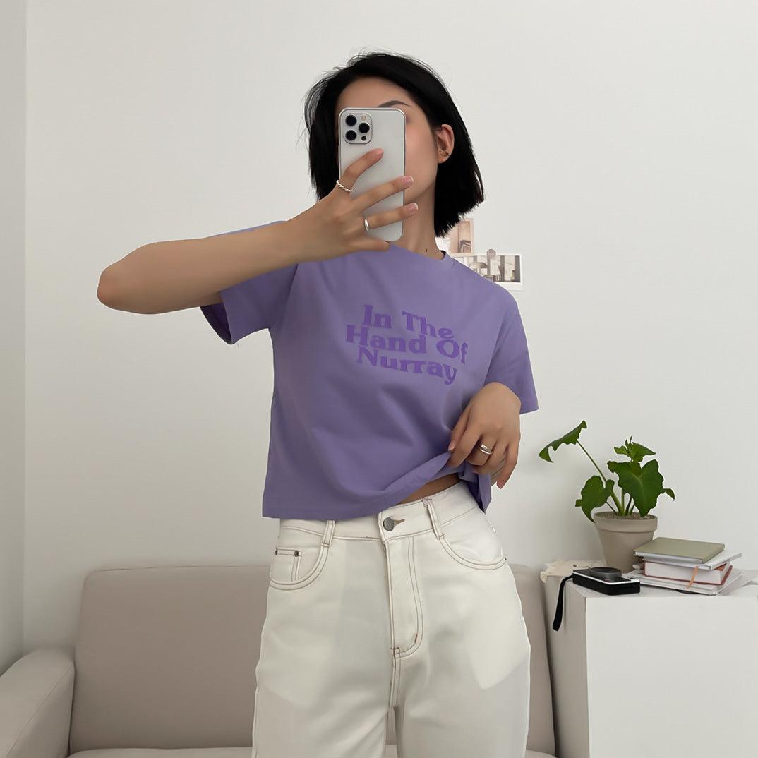 🍬【糖果色】韓製Nurray印字短款T恤<KR>（現貨purple) - IKIMSTORE