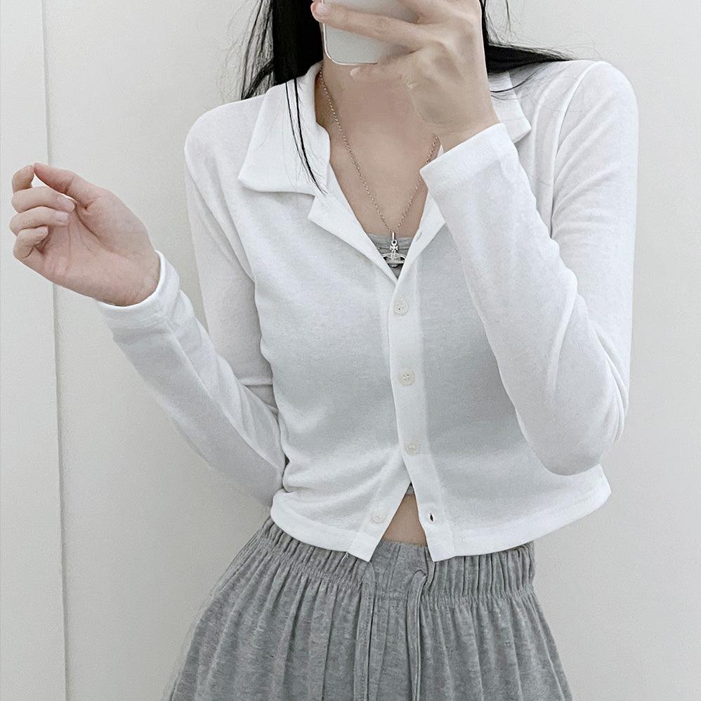 [兩穿] 韓製側鈕短款開衫(4color) - IKIMSTORE