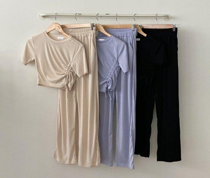 【現貨米、藍】抽繩crop top+休閒褲套裝♡兩件套 - IKIMSTORE